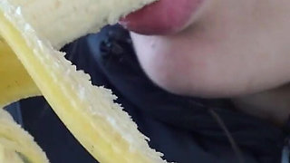 My Indian Stepsister Sucks Banana in Car and Does Mouth Fetish After Sucking Banana and Eating It