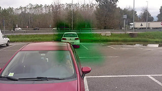 Sexy Speedy Driving in Patent Black Pumps and Seamed Black Pantyhose