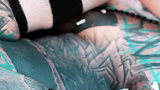 Femdom Catplay Dominatrix Playing with Tattooed Cosplayer with Butt Plug