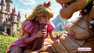 Mario's queen gets jammed by monster jizz-shotgun in the castle grass