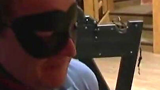 Humiliated bound man in the cage