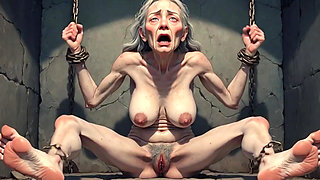 Granny Dungeon Slave - Hairy Pussy & Begging for Anal Cum