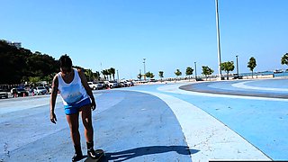 Skateboarding fail of big butt Thai MILF