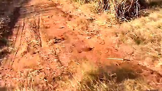 Naughty married gal meets gym mate, porks in woods. Milk in