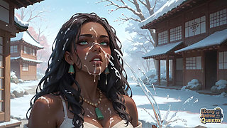 Ebony, Horny, Slutty, and Messy for the First Time in a Snowy Village.