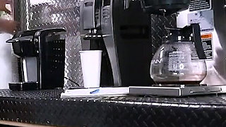 Ebony Teen Barista with Perfect Ass and Big Tits Masturbates at Work