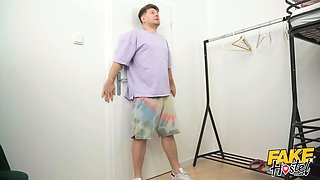 Fake hostel - micro sausage man increases in size 8 inches with knob growing spraying and gets into a threesome with blonda and dark haired