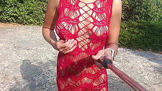 Lace Dress Flashing Tits and Pussy