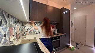 Nicole Murkovskis Petite College Redhead Flaunts Legs in Tiny Plaid School Uniform Mini Skirt