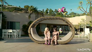 Jenna Sativa & Charlotte Stokely in lingerie & pussy play with a twist