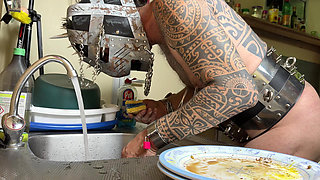 Predicament - Endurance - Chastity Slave Punished with Nipple Torment While Washing Dishes - Extreme Femdom Session (236)