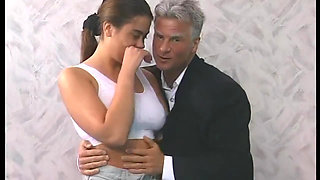 Seductive Young Brunette Ravaged by Mature Stud in Bed