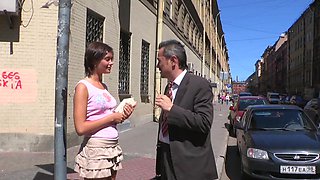 Russion Sheyla's wild threesome in a miniskirt