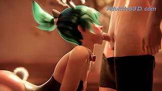 Green-Haired Bunny Girl Sucks and Gets Fucked