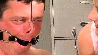 Extreme punishment for pitiful slave in femdom threesome