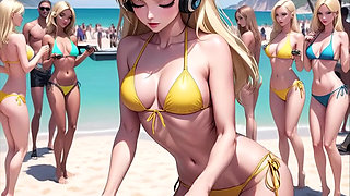 Anime Sexy DJ on the Beach Synthwave Retrowave
