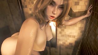 Naughty educator gets steamy in the shower with a dildo