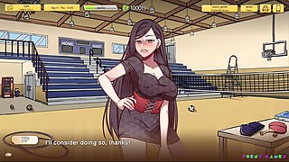 Buxom professor in isekai anime porn gets down in the gym