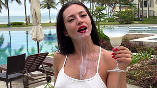 Milking & Getting Messy in See-Through Bodysuit Outdoor