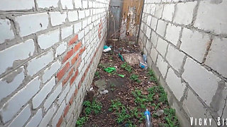 Real Fast Risky Blowjob Behind the Garages. Cummed Mouth Full and Made Her Swallow