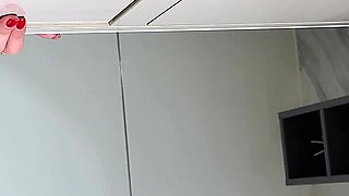 See Through Skirt and Red Thong She Takes off Turns Into a Seduction Point in the Bathroom with Long Legs Secretary