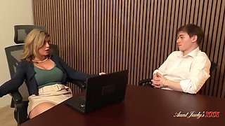 Busty Blonde MILF Boss Andie Anderson Fucks Employee in Office Doggy Style Creampie