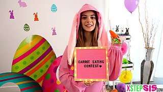 Easter bunny teen stepsister eats stepbrother his big carrot