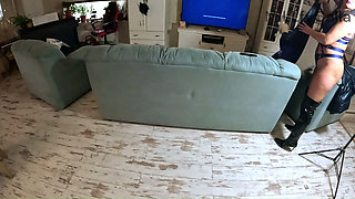 Glossy Downjacket Fetish Try-On. Fur Hoods, Deepthroat, Masturbation and Cum Finish