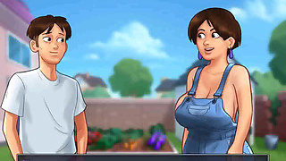 Summertime saga: cougar mature MILF seduces Younger man in her backyard ep 108