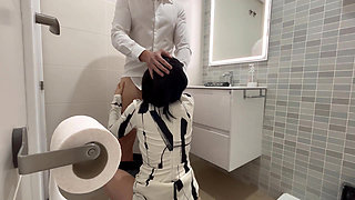 I tell the restaurant waiter that I'll wait for him in the bathroom to fuck him and give him a blowjob until he finishes cumming