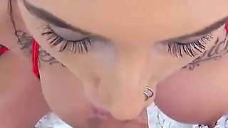Stripper Brunette Austin Lynn POV Blowjob Deepthroat and Cum Swallow