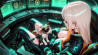 Neon Rain Night! Blonde Agent in Wet Leather Crouching Low, Holographic Glow & Cold Glances.