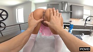 French Maid Uses Her Mouth And Cunt To Clean Up Cock