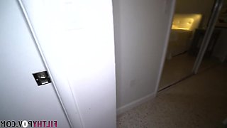 A mature woman is discovered exchanging explicit messages by her stepson.