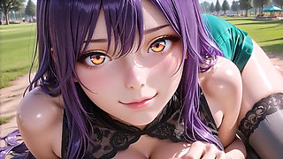 This Stunning Purple Hair Beauty Teases Then Rides Him Under the Trees