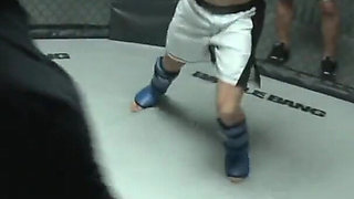 Brunette teen gets facial in the boxing ring