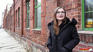 German Scout - German Small Glasses Student Tiny Emily Pick up and Talk to Casting Fuck