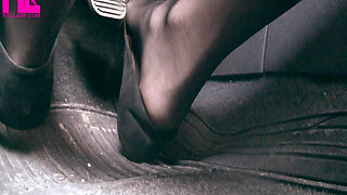Pedal Pumping in Black Flats with Leoparded Top