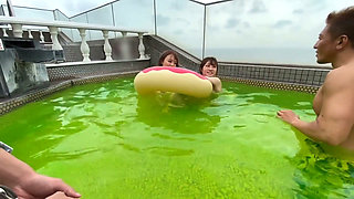 Sly and Cute F-cup Swimsuit Gal and Soaking Wet Sex