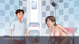 Stepson shower with MILF Stepmom Debbie and had kinky session (Summertime Saga)