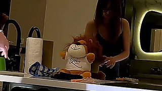 Hot and Horny Sexy Long Brunette Wife in Black Fishnet Stockings Takes Her Lace Panties off to Flash Pussy and Ass