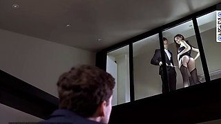 Husband witnesses his brown-haired wife and a teen 18 enjoy