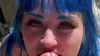 Big tit brunette sucks a big cock blowjob POV