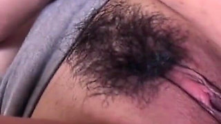 Hairy asian babe is riding guy's cock in POV