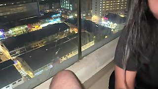 18yo Thai Girlfriend Suck Big White Dick on a Balcony and Swallow Huge Load