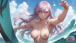 Violet Hair Goddess Sips Morning Coffee in Sunlit Sanctuary