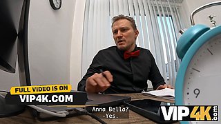Vip4k. stellar 18-year-old brunette gets screwed hard in the office to secure a loan