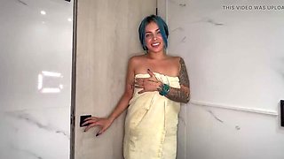 Sexy Latina SoyMarce Shower Nude CFNM Handjob Through Door