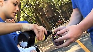 College brunette babe getting fucked doggystyle