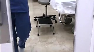 Perverted MILF nurse with huge boobs risky masturbates on a work
